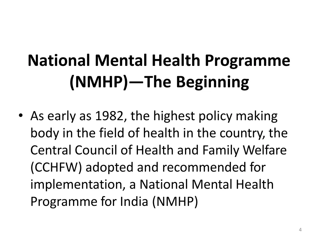national mental health programme nmhp 1