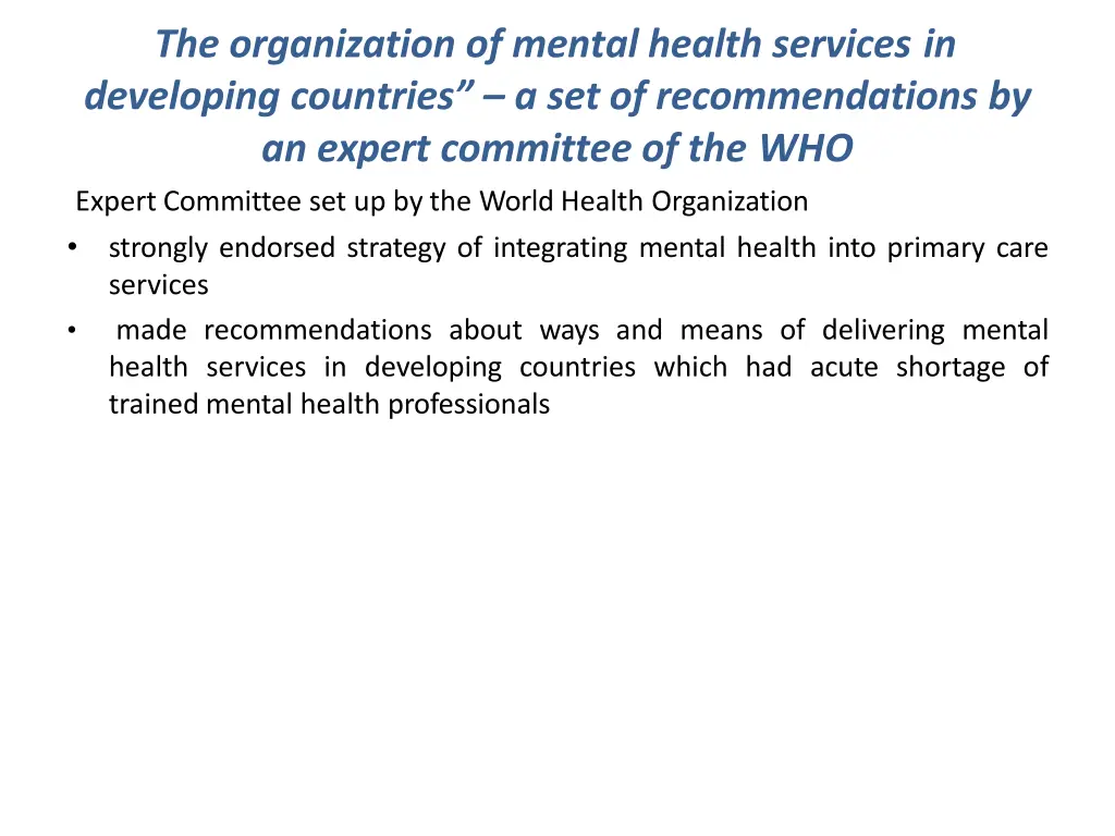 the organization of mental health services