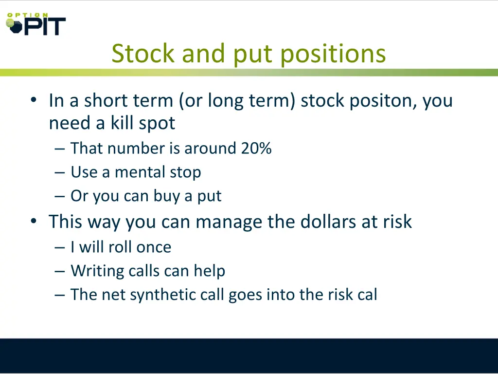 stock and put positions
