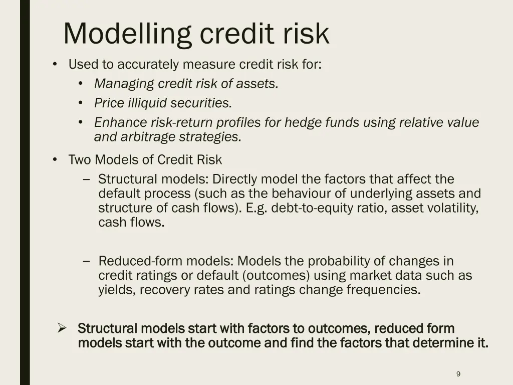modelling credit risk used to accurately measure