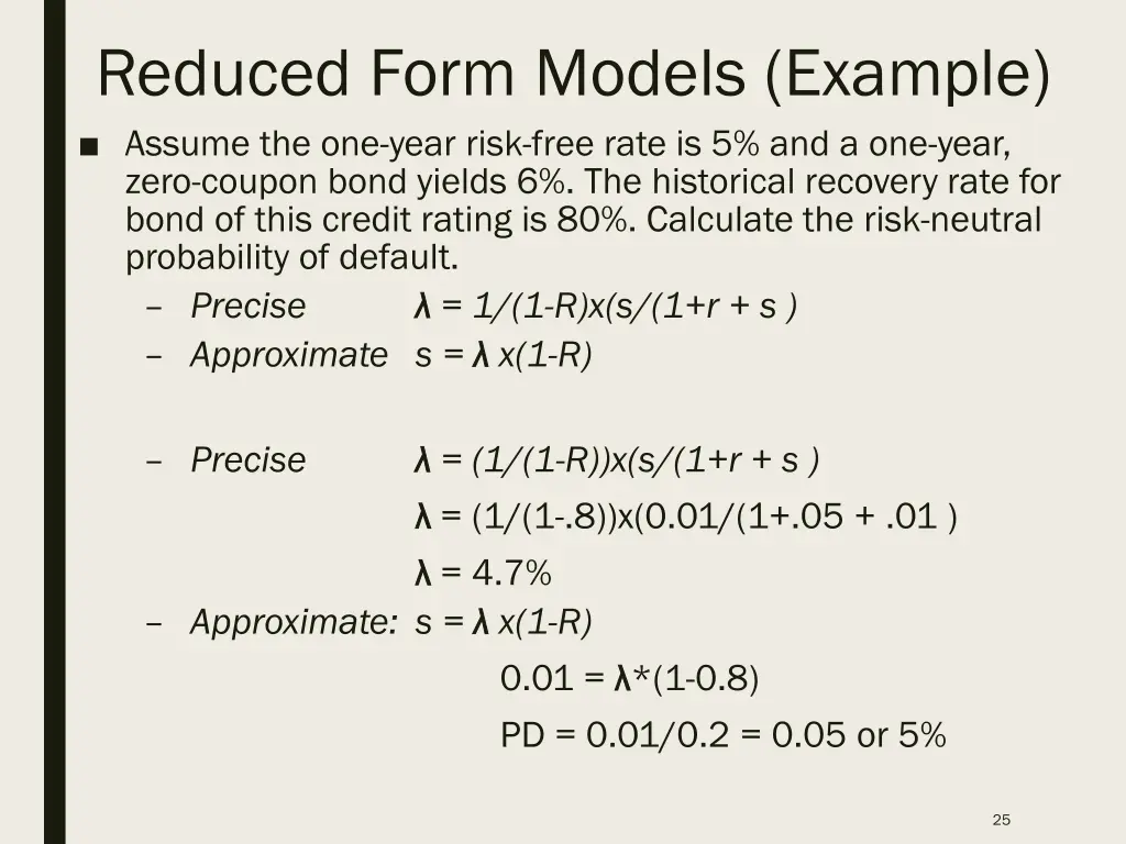 reduced form models example assume the one year