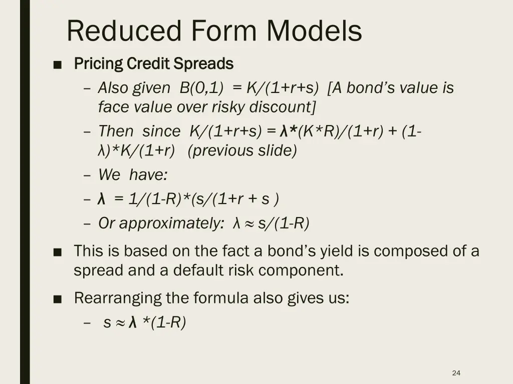 reduced form models pricing credit spreads