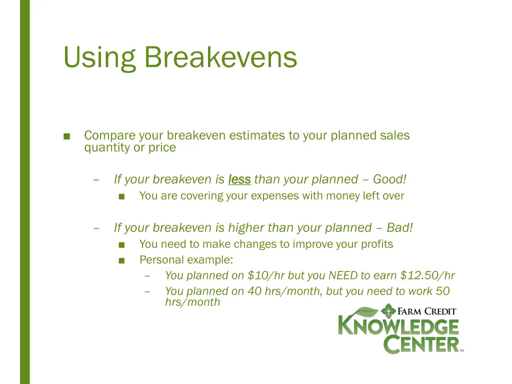 using breakevens