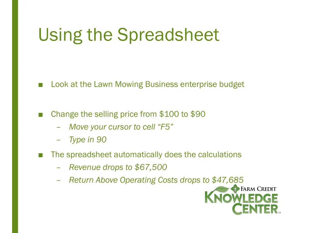 using the spreadsheet