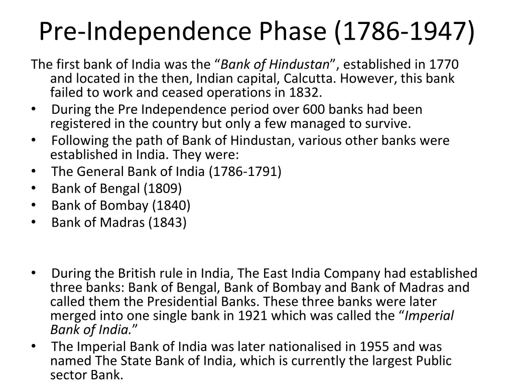 pre independence phase 1786 1947