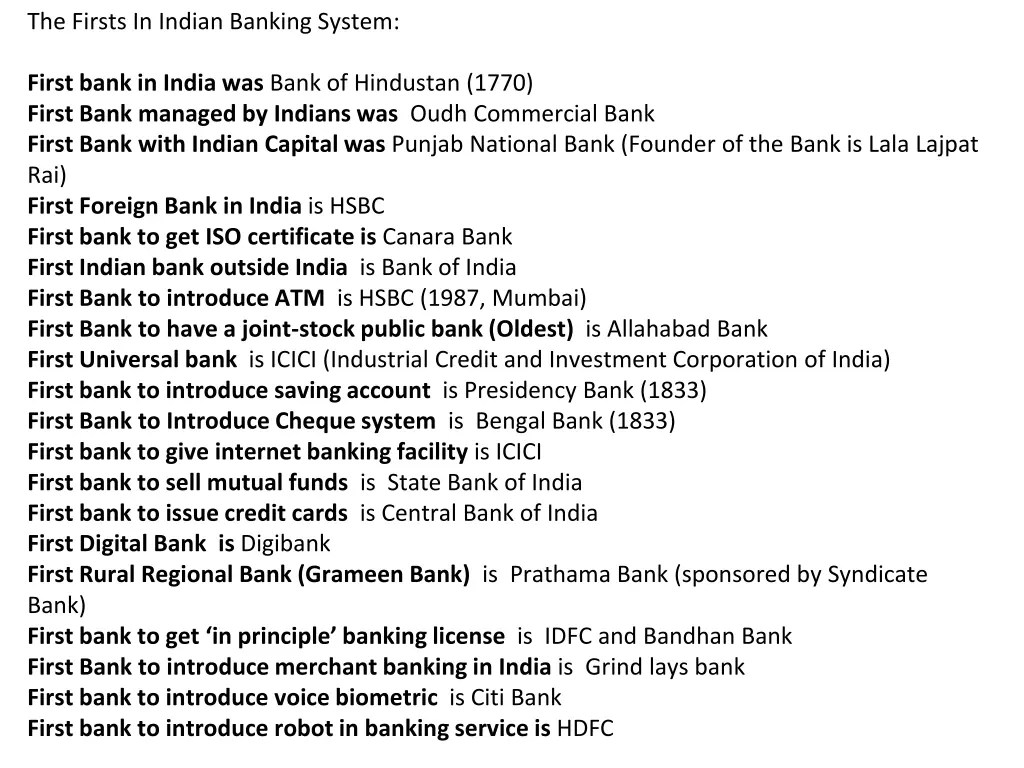 the firsts in indian banking system