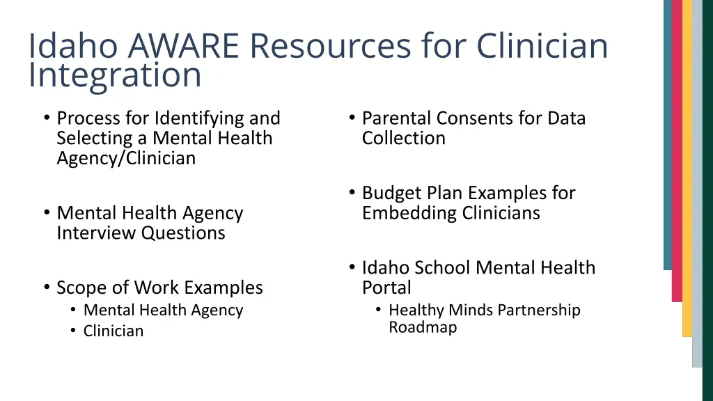 idaho aware resources for clinician integration