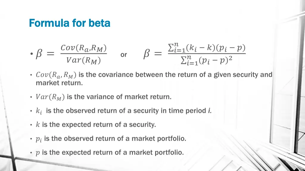 formula for beta formula for beta