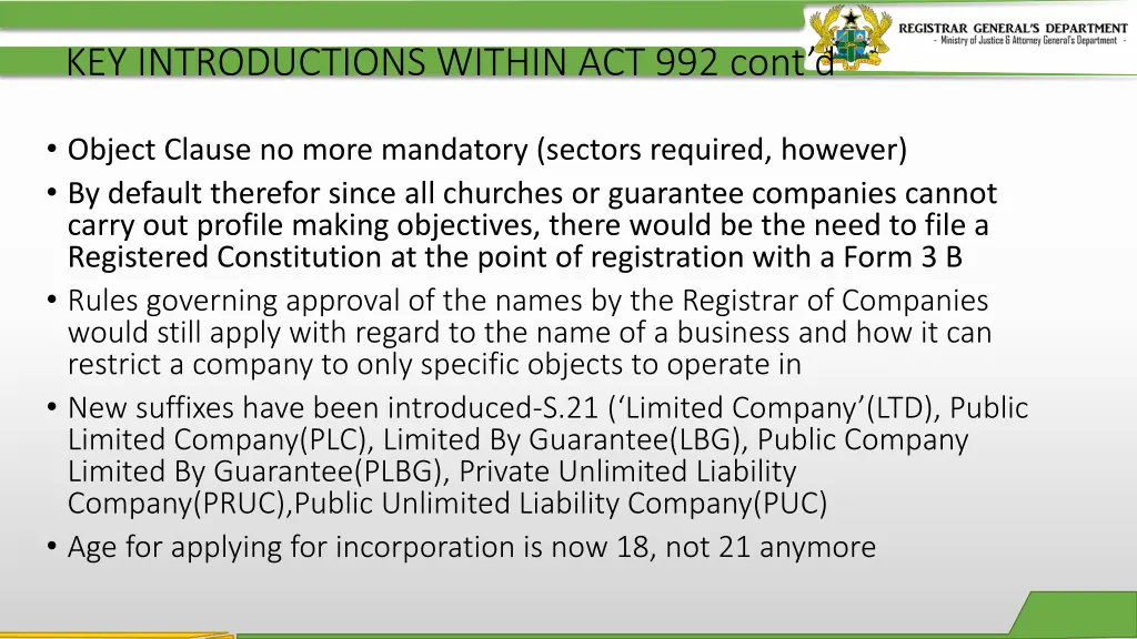 key introductions within act 992 cont d