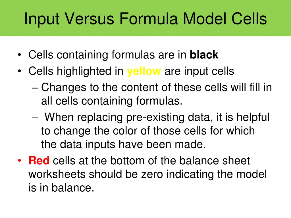 input versus formula model cells