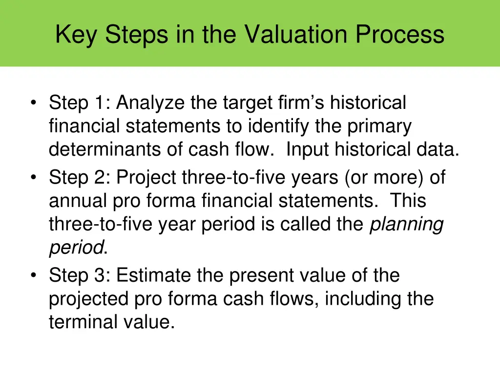 key steps in the valuation process