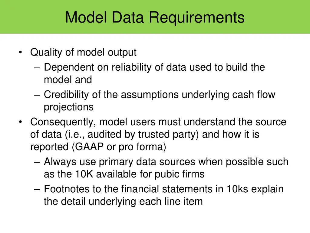 model data requirements