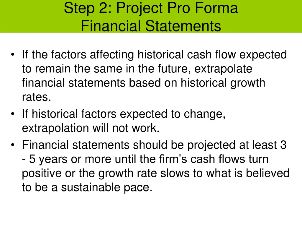 step 2 project pro forma financial statements