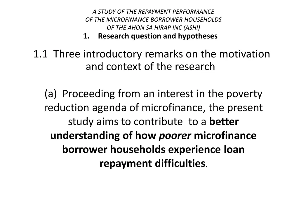 a study of the repayment performance 1