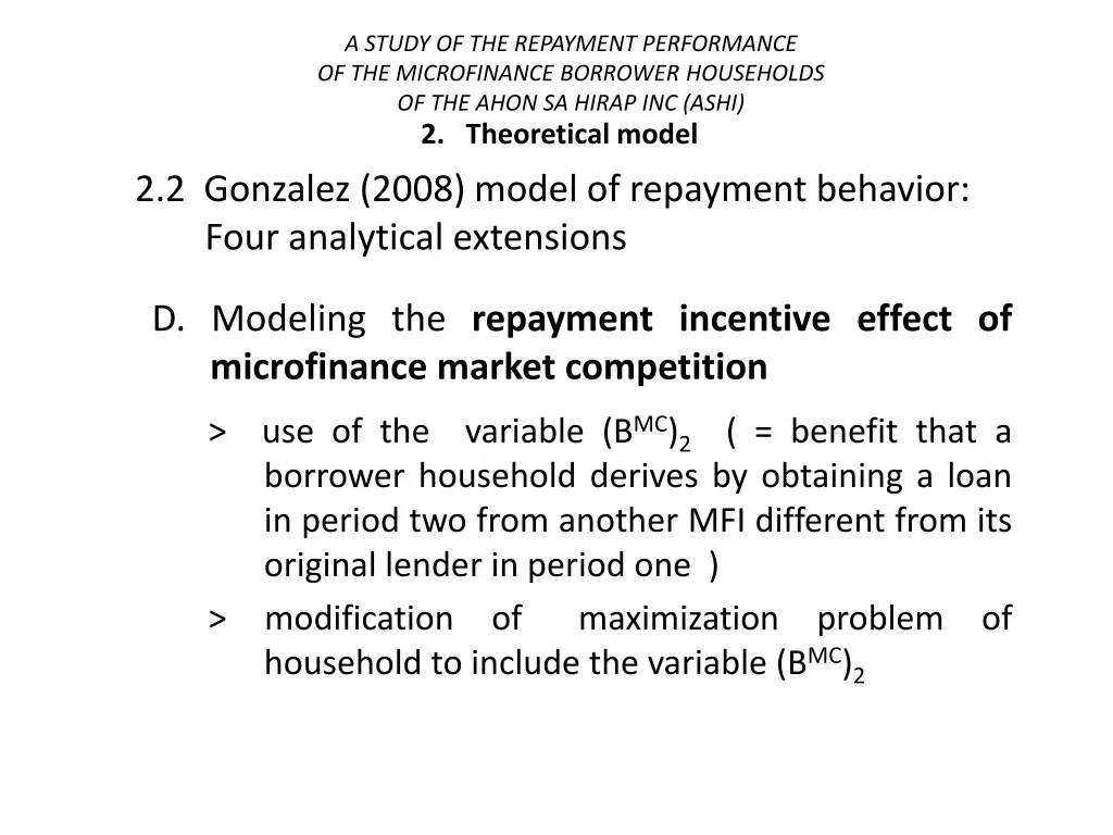 a study of the repayment performance 15