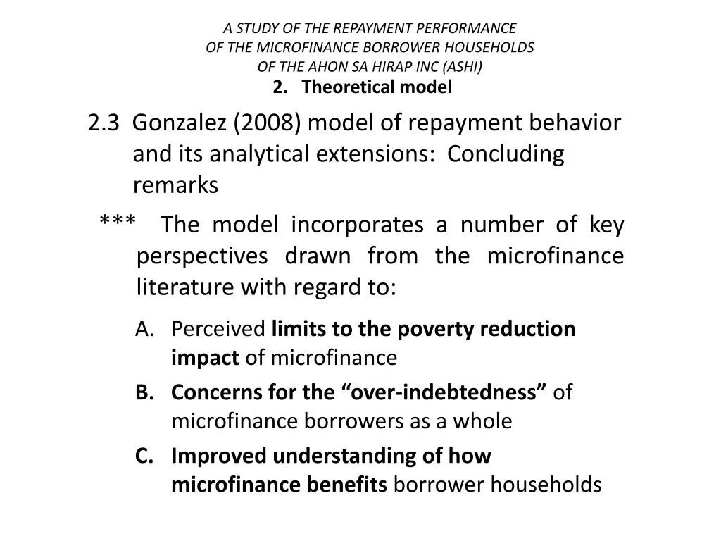 a study of the repayment performance 16