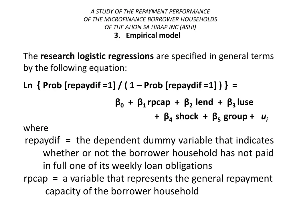 a study of the repayment performance 17