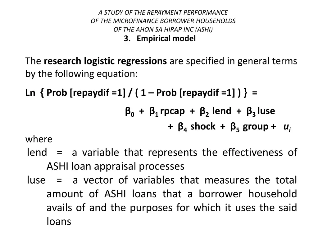 a study of the repayment performance 18