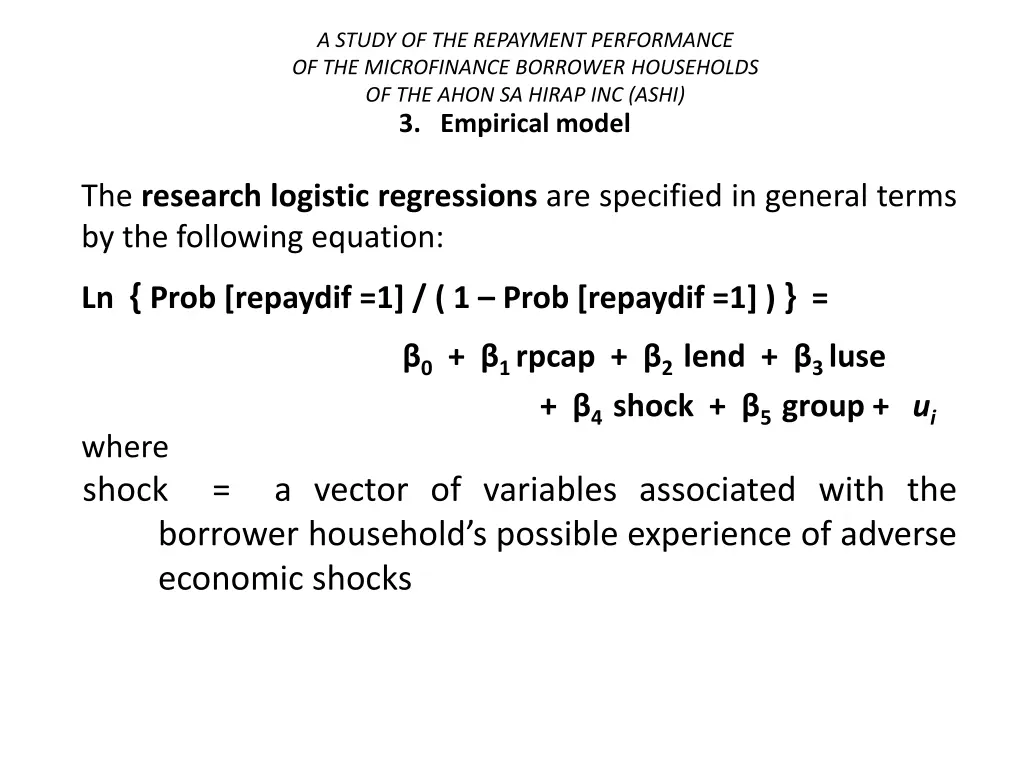 a study of the repayment performance 19