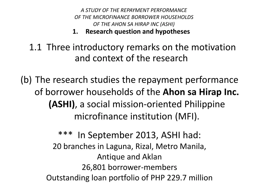 a study of the repayment performance 2