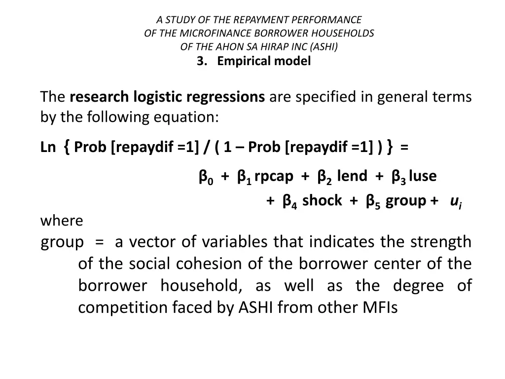 a study of the repayment performance 20