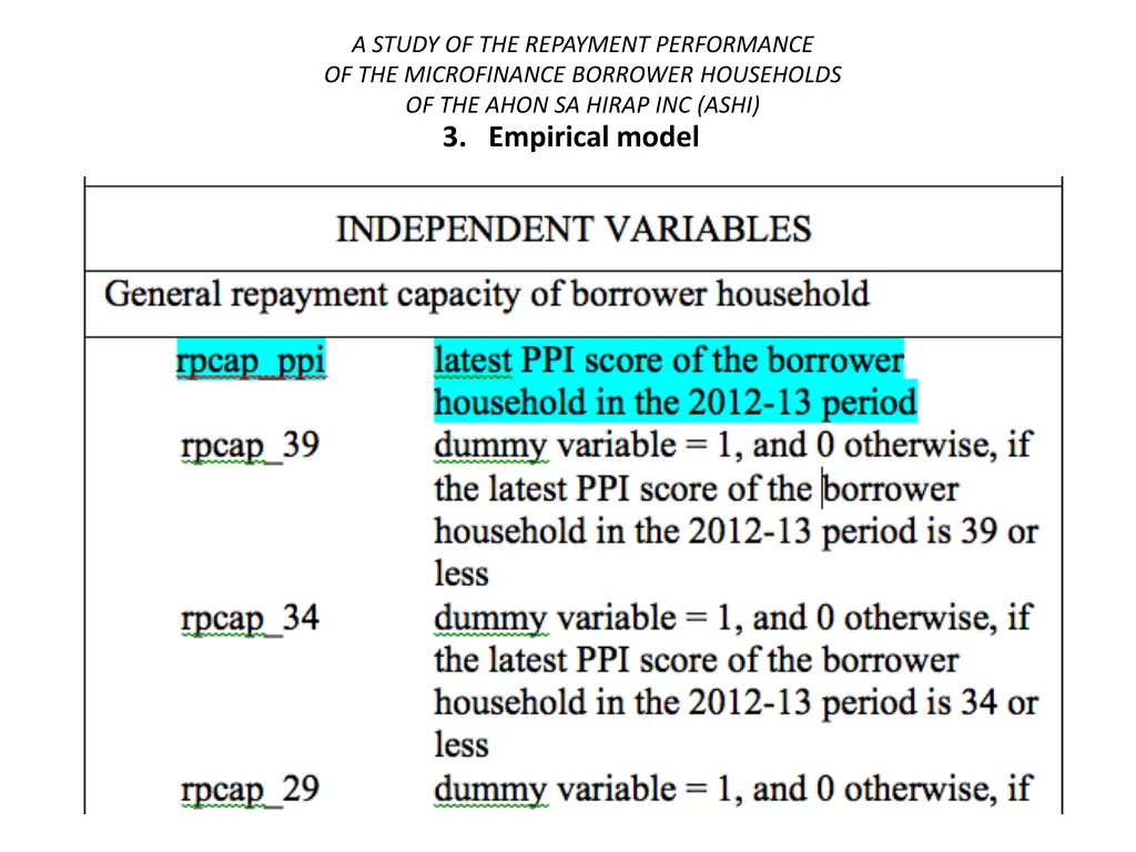 a study of the repayment performance 22
