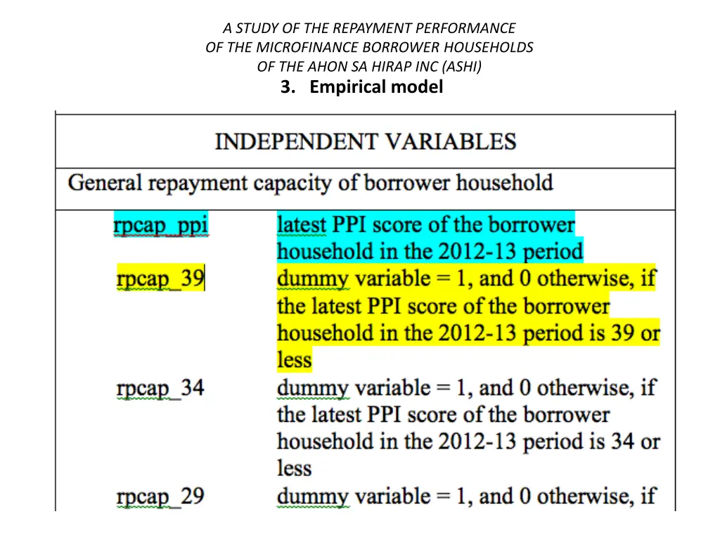 a study of the repayment performance 23