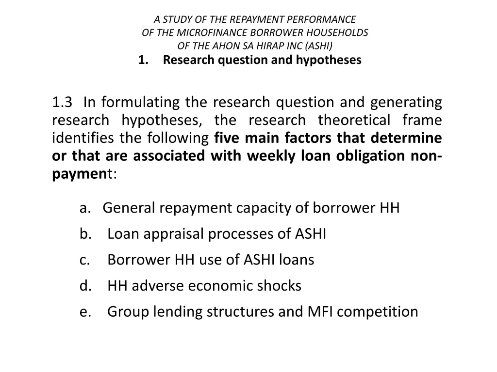 a study of the repayment performance 6