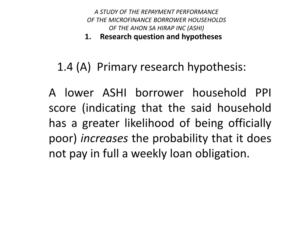 a study of the repayment performance 7