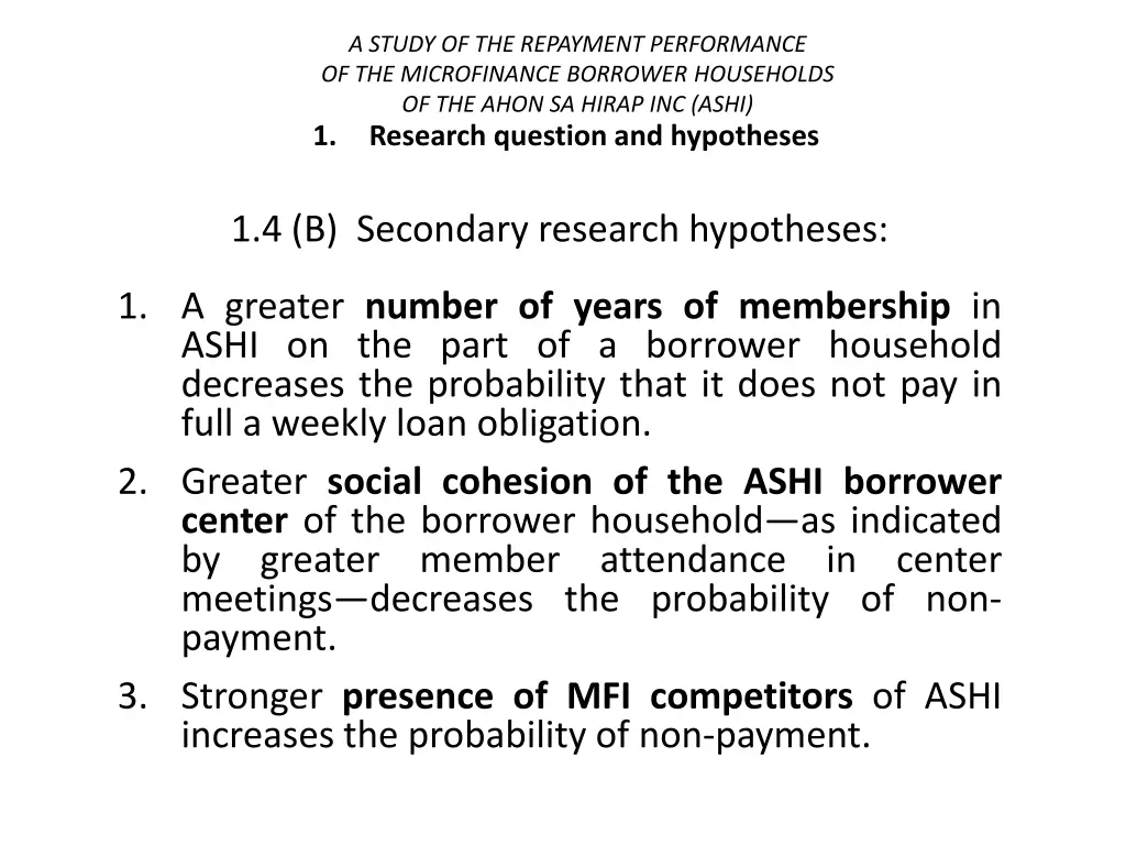 a study of the repayment performance 8
