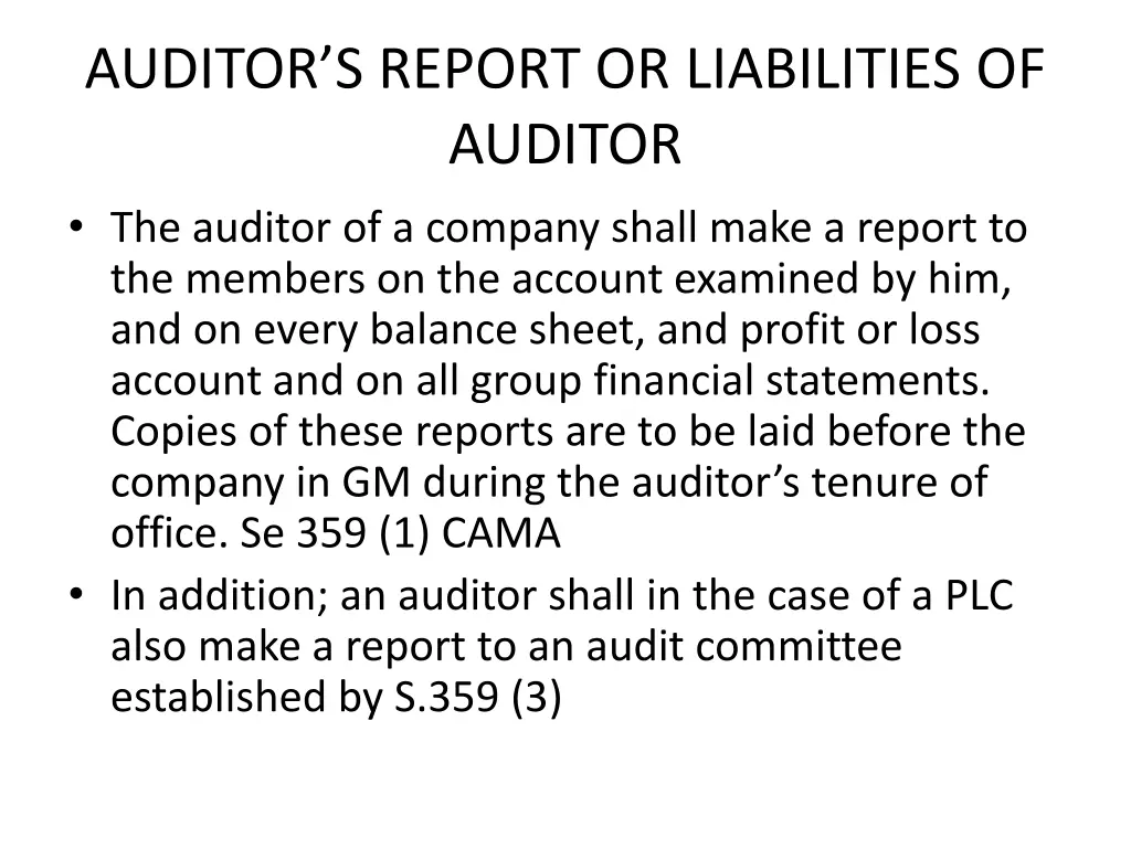 auditor s report or liabilities of auditor
