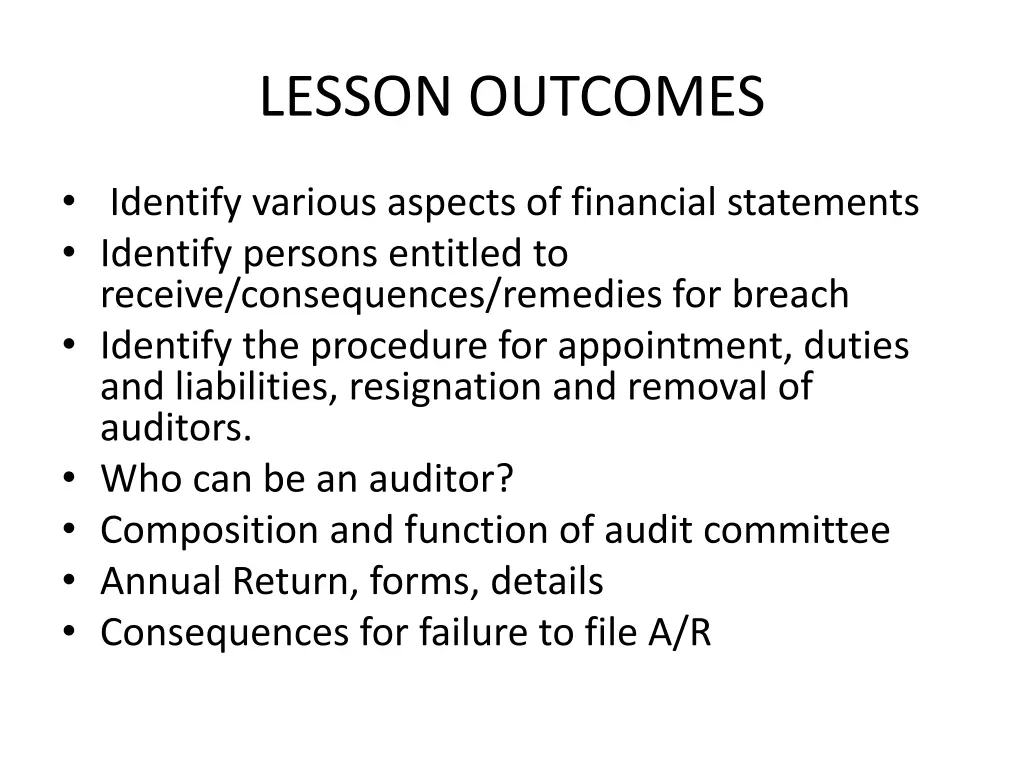 lesson outcomes