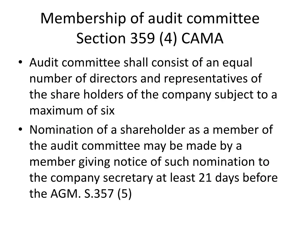 membership of audit committee section 359 4 cama