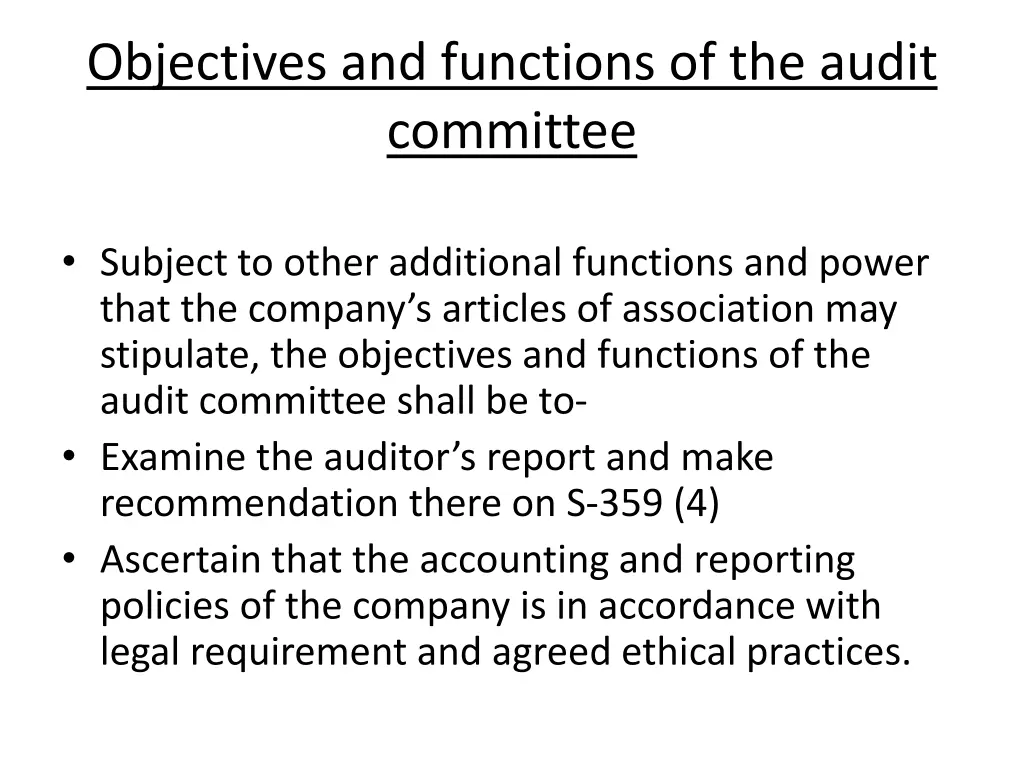 objectives and functions of the audit committee