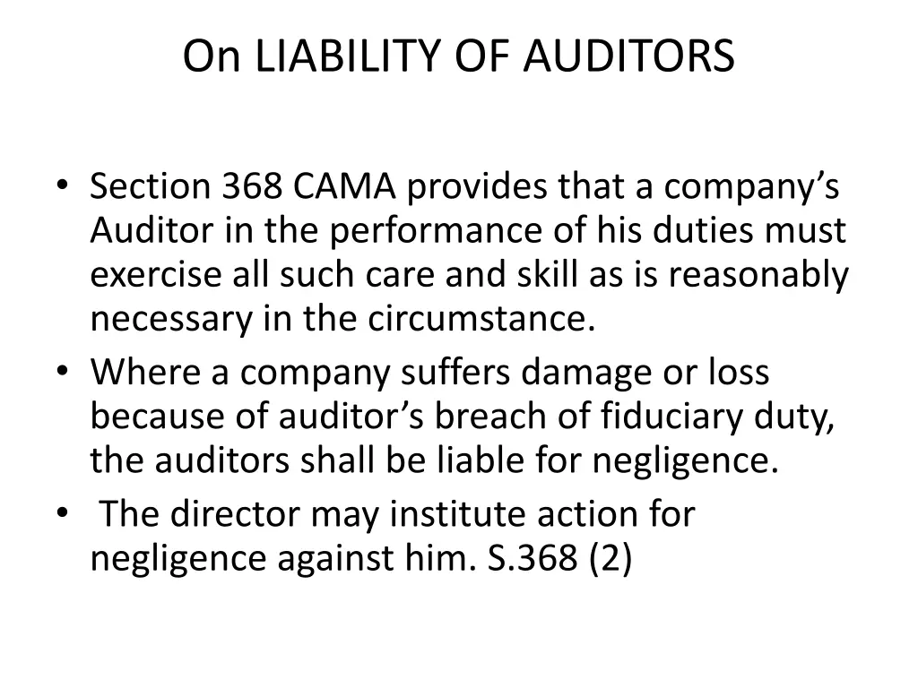 on liability of auditors
