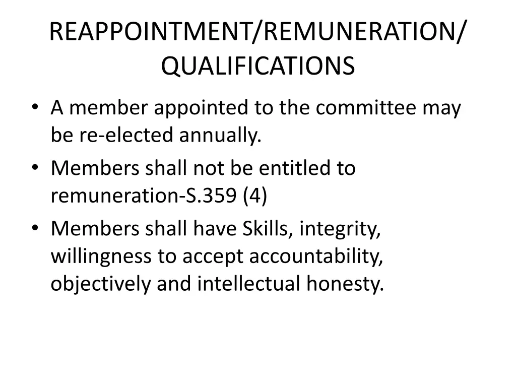 reappointment remuneration qualifications