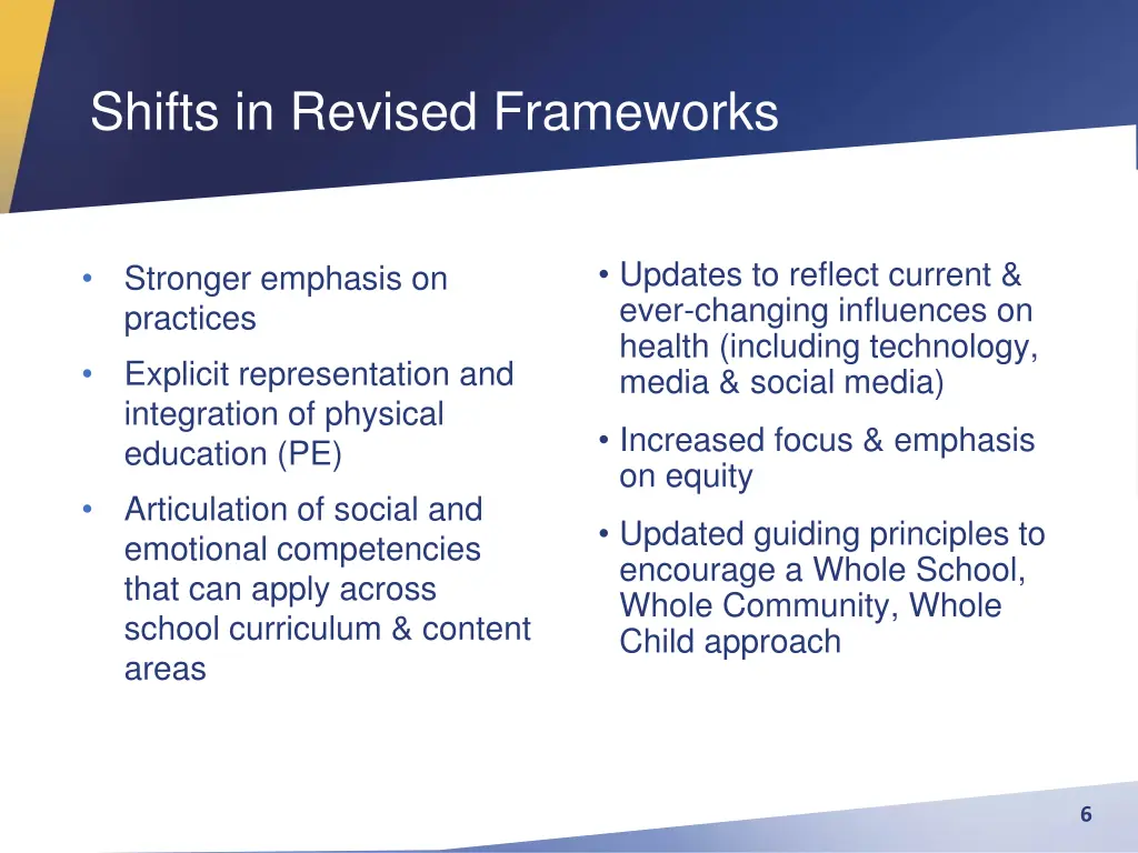 shifts in revised frameworks