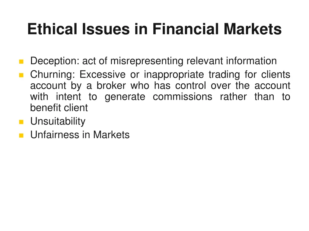 ethical issues in financial markets