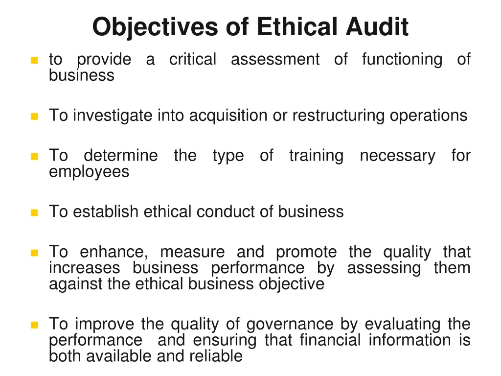 objectives of ethical audit