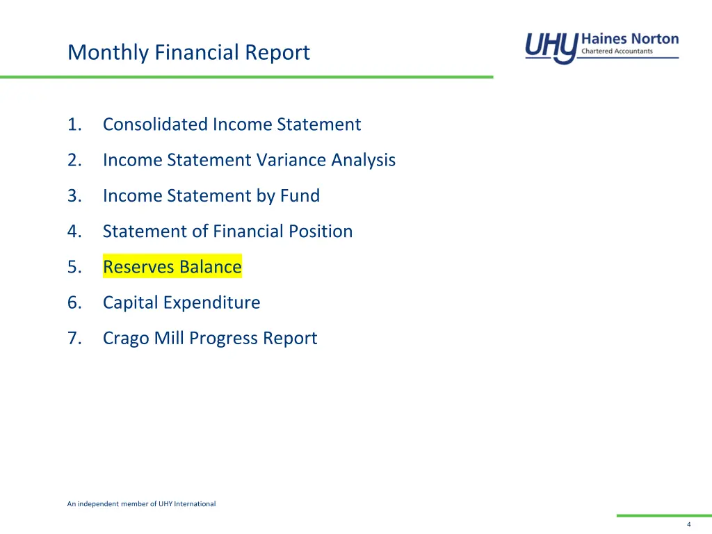 monthly financial report