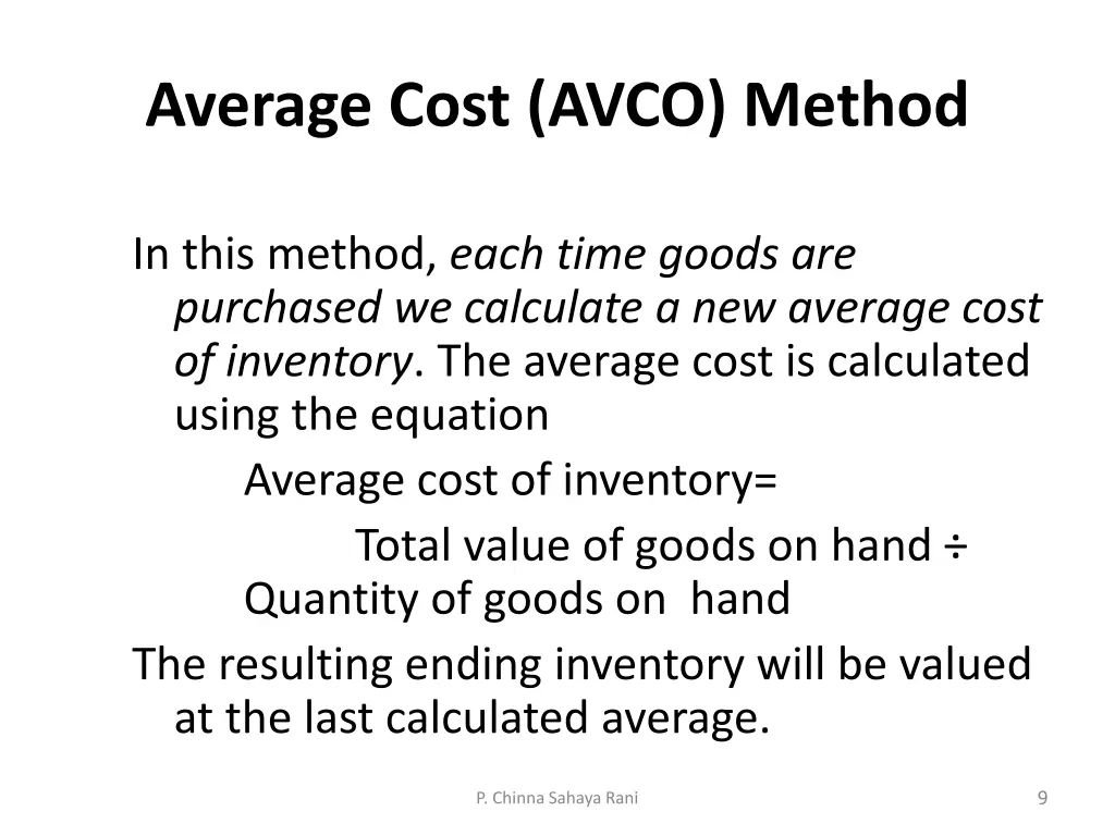 average cost avco method
