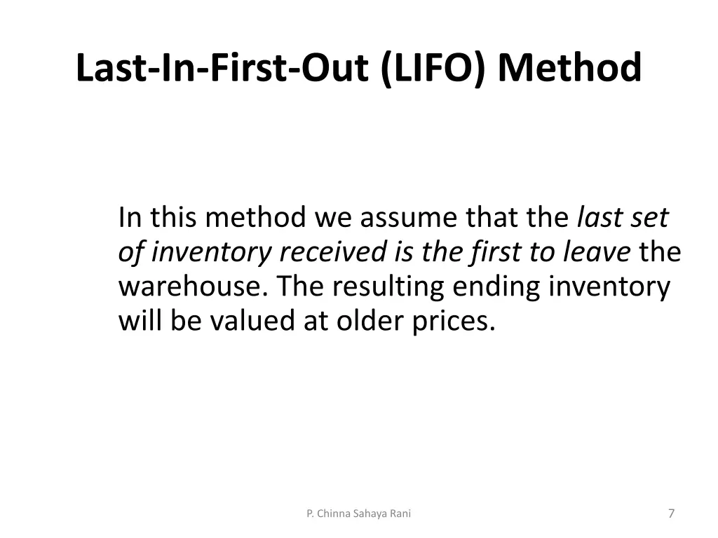 last in first out lifo method