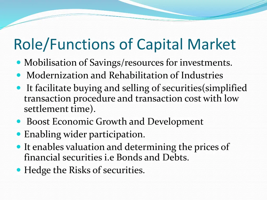 role functions of capital market mobilisationof