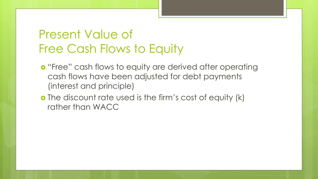 present value of free cash flows to equity