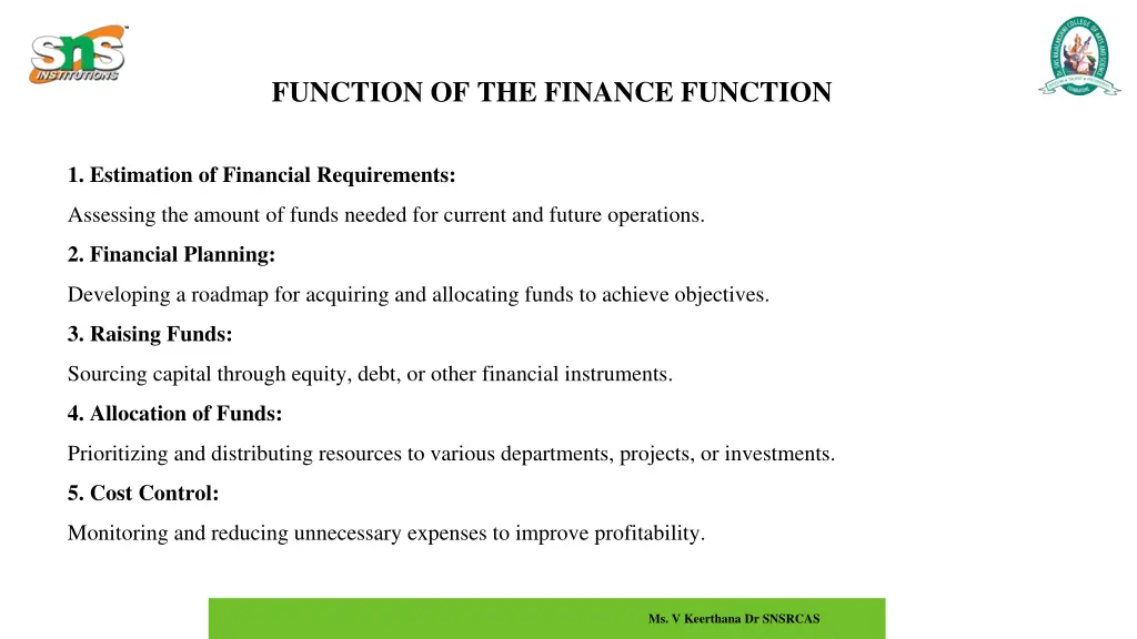 function of the finance function
