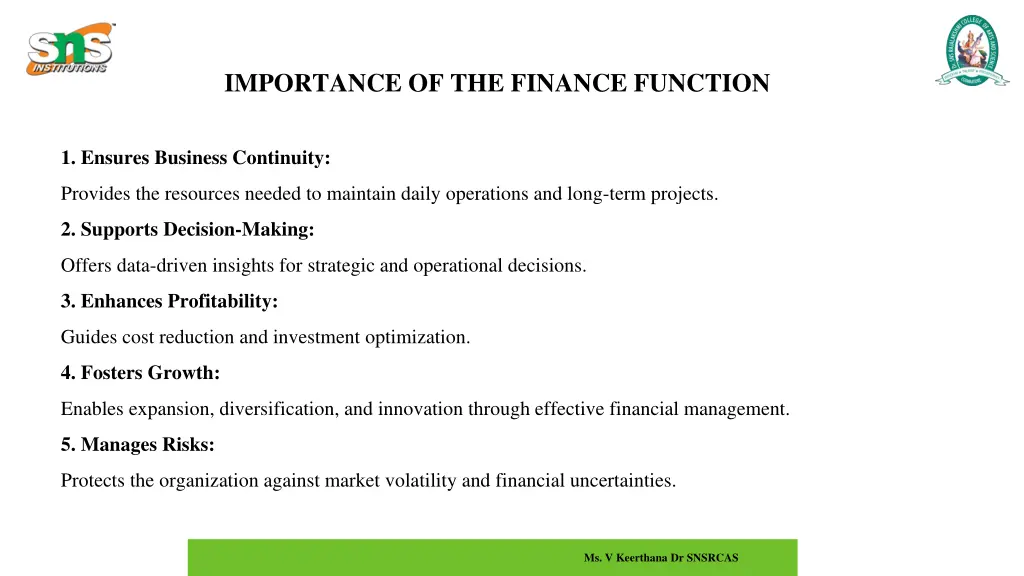 importance of the finance function