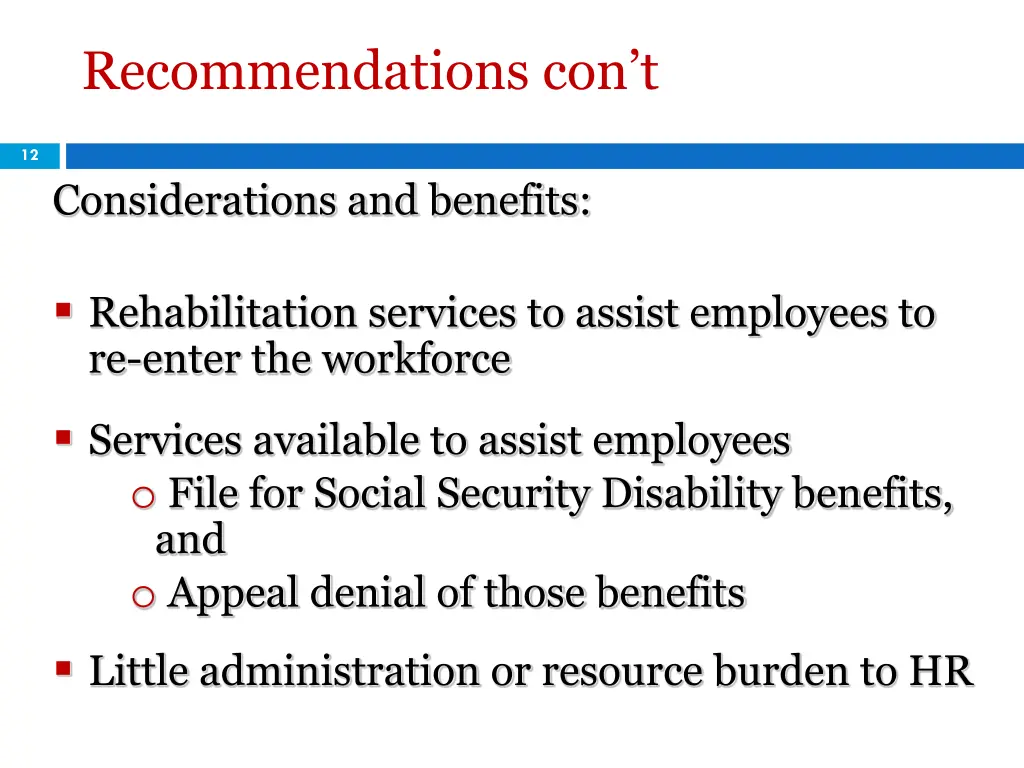 recommendations con t
