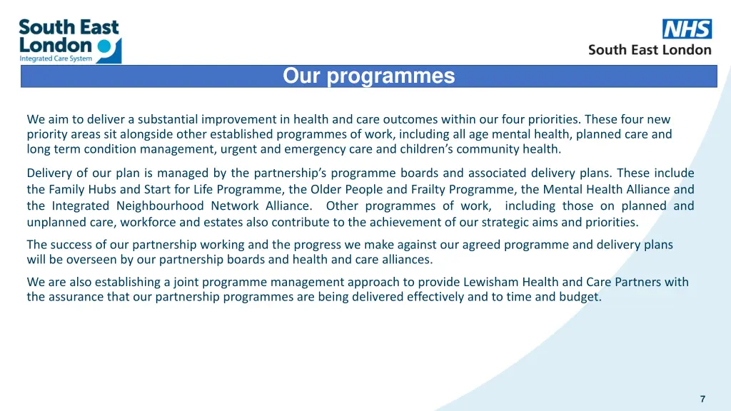 our programmes