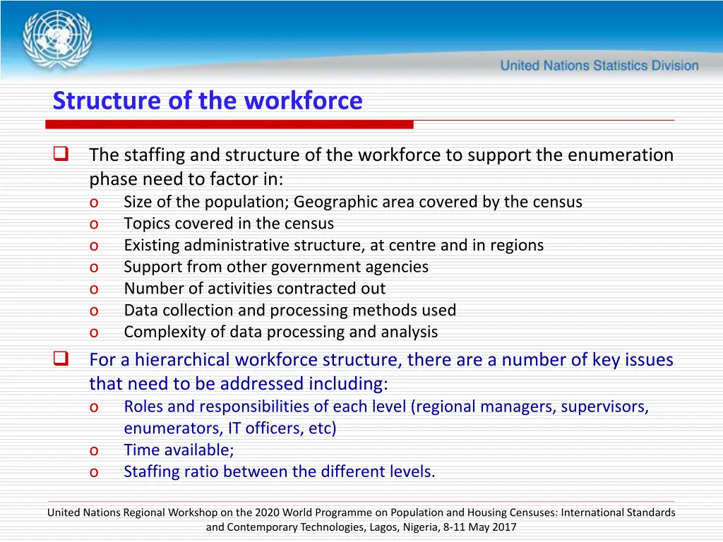 structure of the workforce