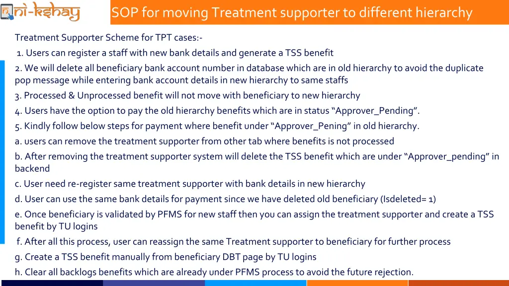 sop for moving treatment supporter to different